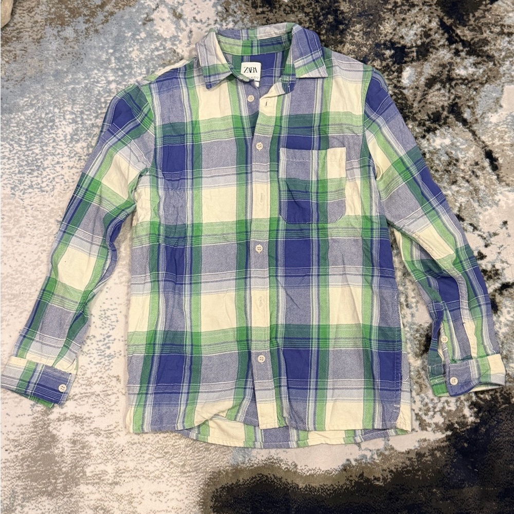 Zara Blue, Green & White Plaid Button-Down Shirt - Men's